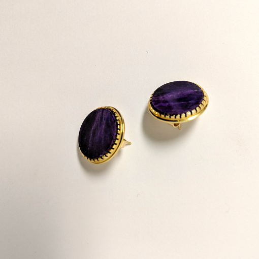 Larry Golsh - 18K Gold Earrings, Charoite Stone